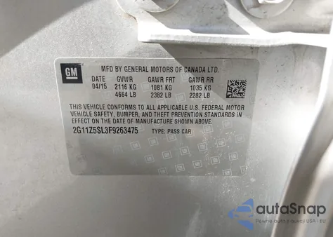 2015 Chevrolet Impala Ls из США, поврежденный, VIN 2G11Z5SL3F9263475